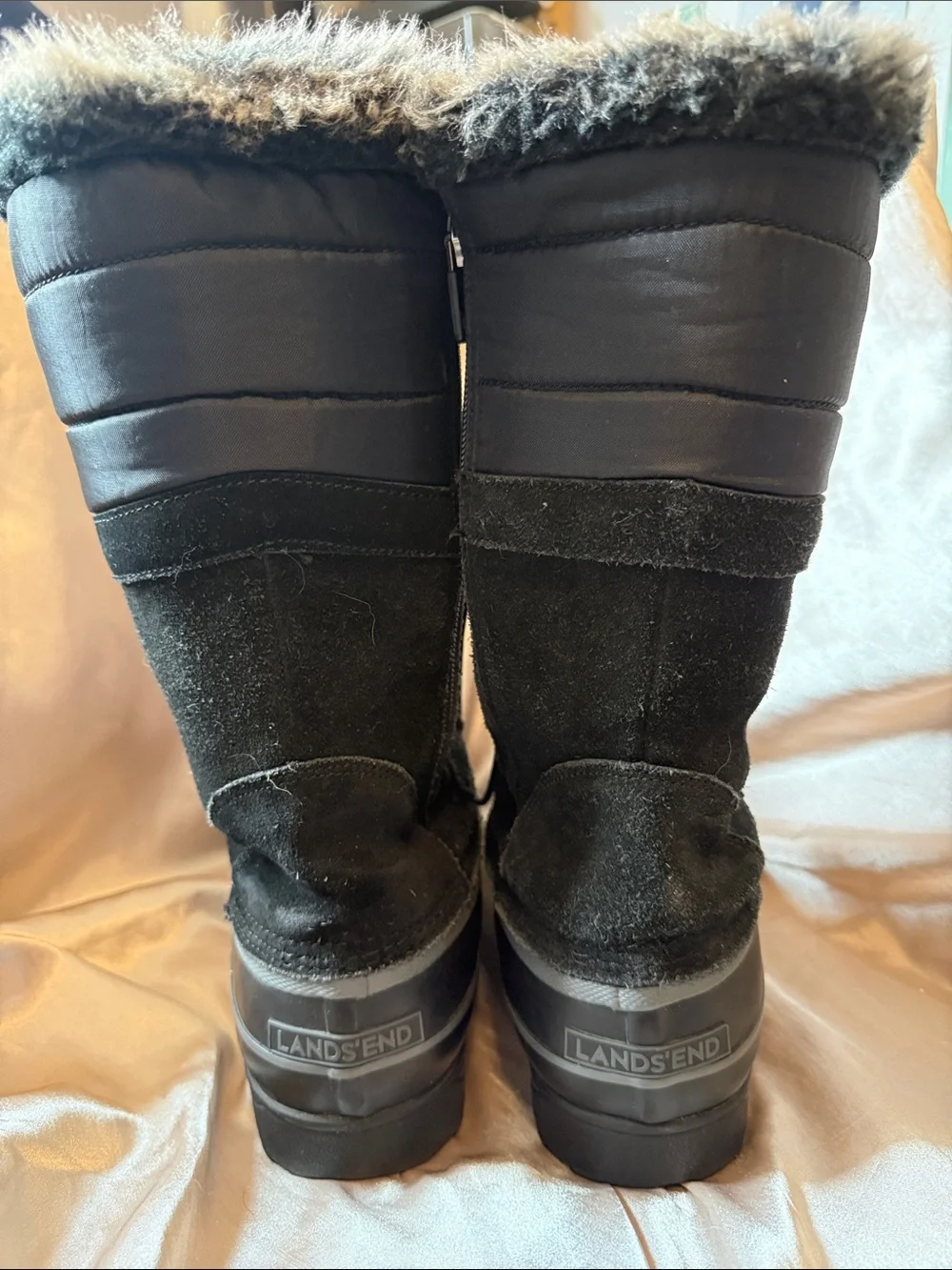 Lands End Women's Black Faux-Fur Lined Winter Boots